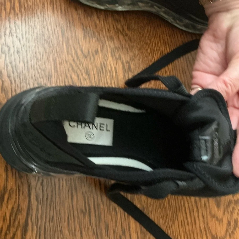 CHANEL Black Women’s Sneakers with Gold Logo